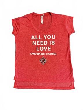 Chicka-d Red 'All You Need Is Love (And Ragin' Cajuns)' Women's T-Shirt Large